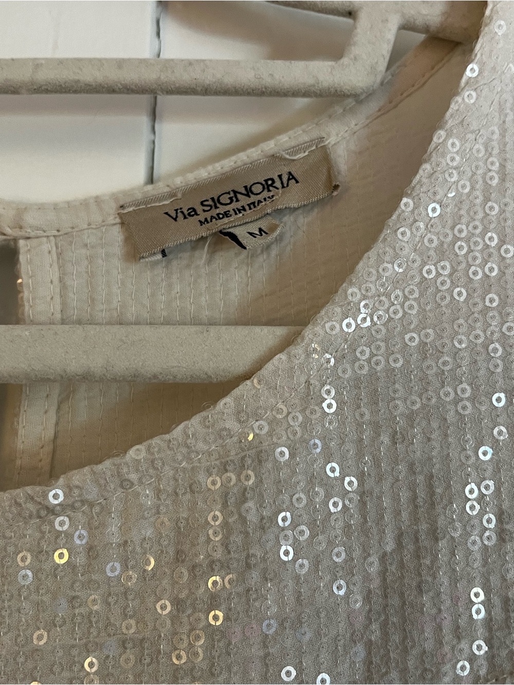 Sleeveless Ivory Sequin Yoke Linen Shift Dress - Picture 3 of 9